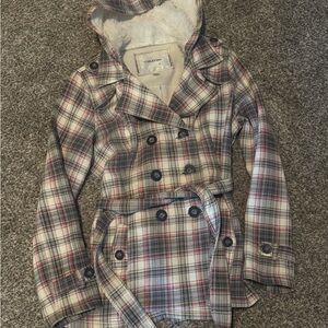 Maurices Plaid Pea Coat with Hood
